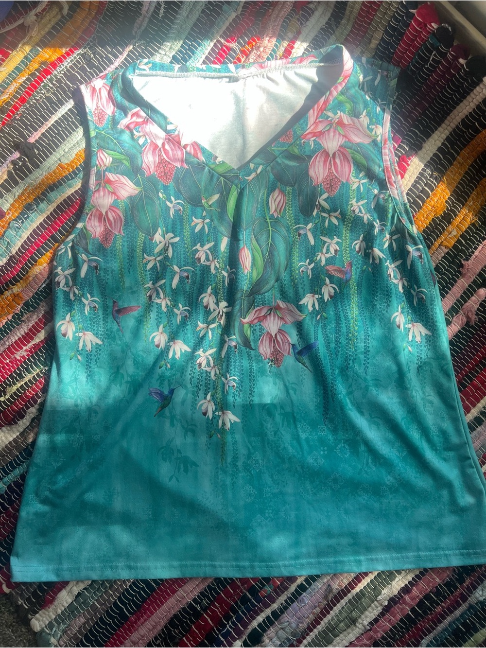 Floral Teal V-Neck Sleeveless Tank Top
